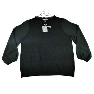 Siani Milano Womens 1X Black Long Sleeve Sheer Sleeve Knit Top‎